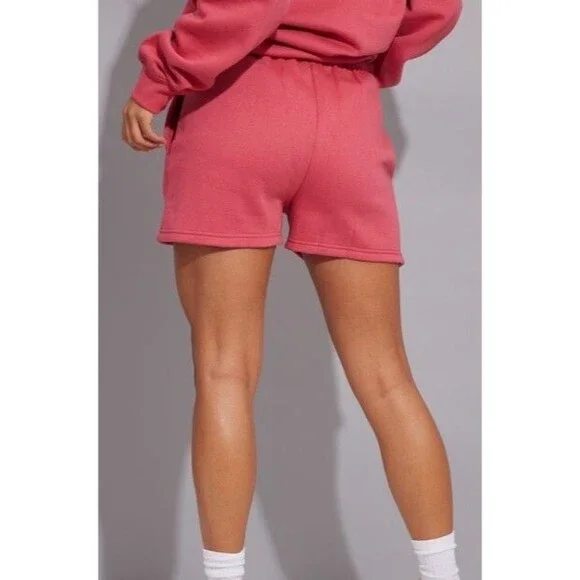 NWT PrettyLittleThing Pink Shorts Dark Rose Fleece Logo Elastic Waist Size Small - Picture 3 of 5